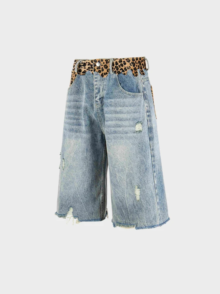 DCRB Ripped Leopard Denim Jorts - Image 3