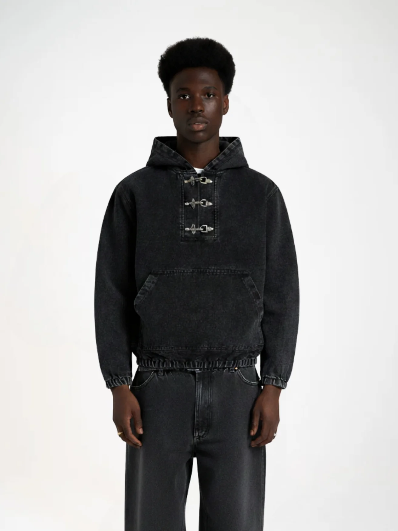 DCRB Toggle Front Washed Denim Hoodie - Image 2
